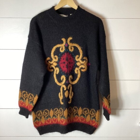 Vintage Le Moda Sweater Womens Large Mohair Knit Pullover Bold 80s Old Money - Picture 1 of 7